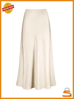 Satin High Waisted Maxi Skirt Hidden Elastic Waistband A Line Long Skirt